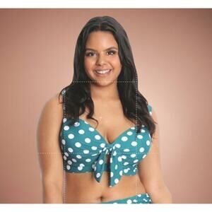 LYSA Swim 3X 26W Teal White Polka Dot Retro Bikini Swim Top NWT Plus Size